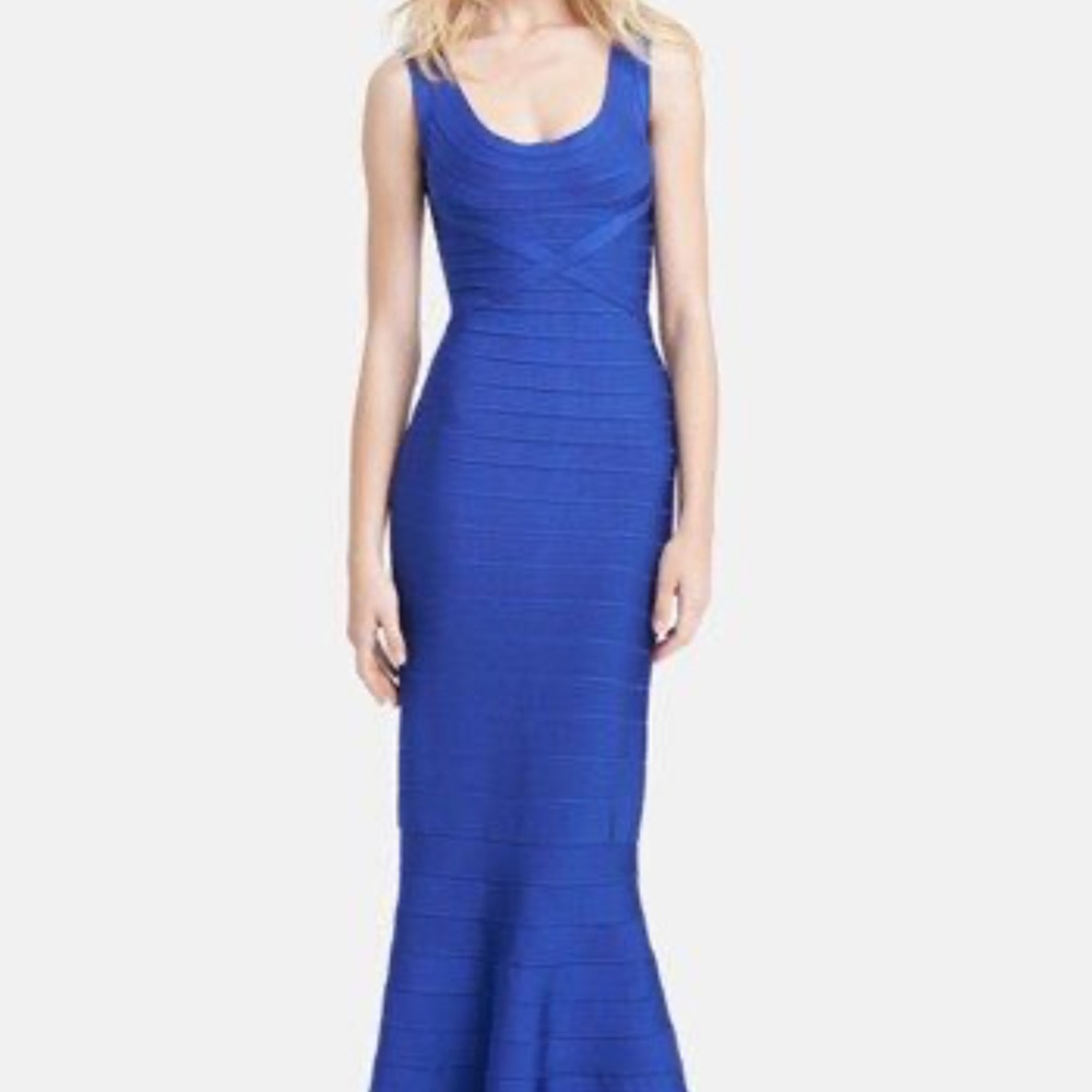 HERVE LEGER Mermaid Bandage Gown, Blue size S